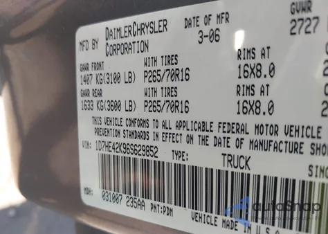 2006 Dodge Dakota Slt из США, поврежденный, VIN 1D7HE42K96S629852